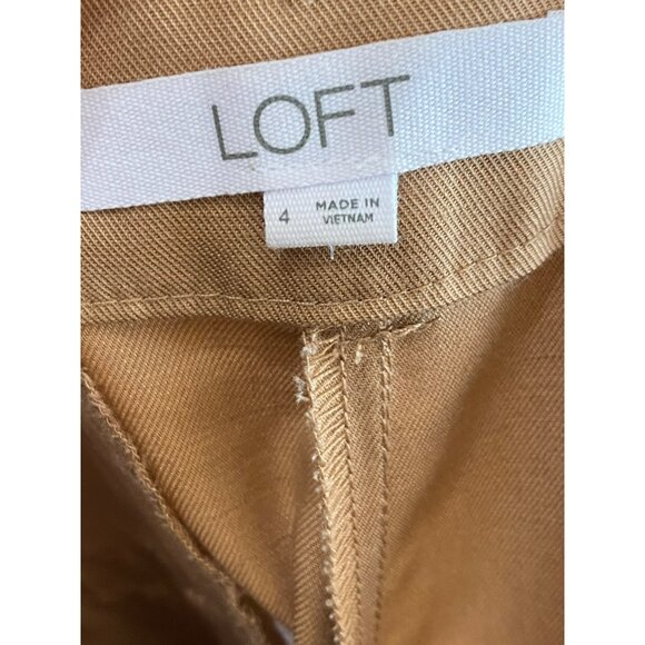 Wide-Leg Tan Cargo Pants By Loft Size 8 Lyocell/Linen Blend High-Waist Button & - Picture 4 of 9